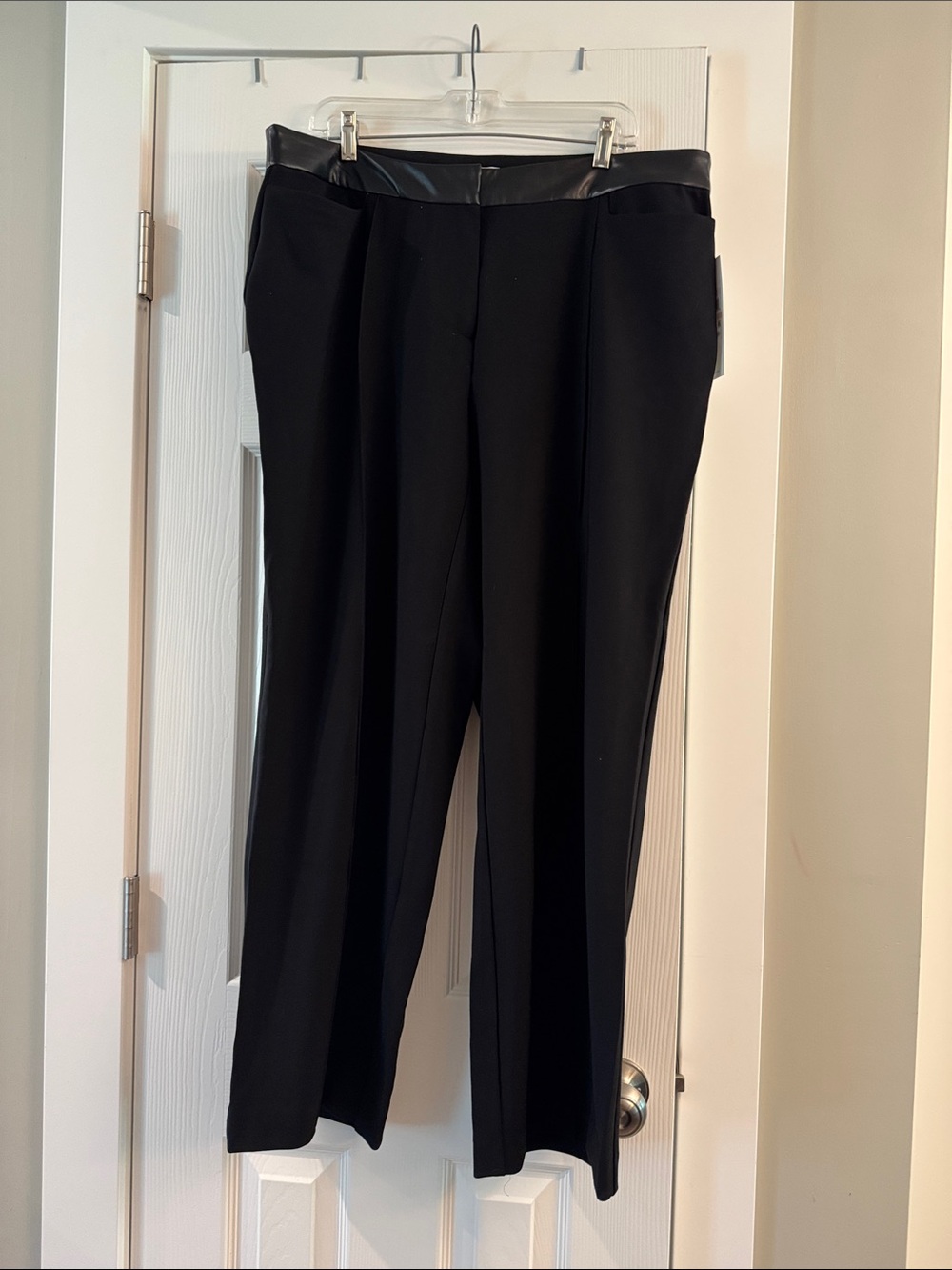 Calvin Klein Black Wide-Leg Pants with Faux Leather Waistband
